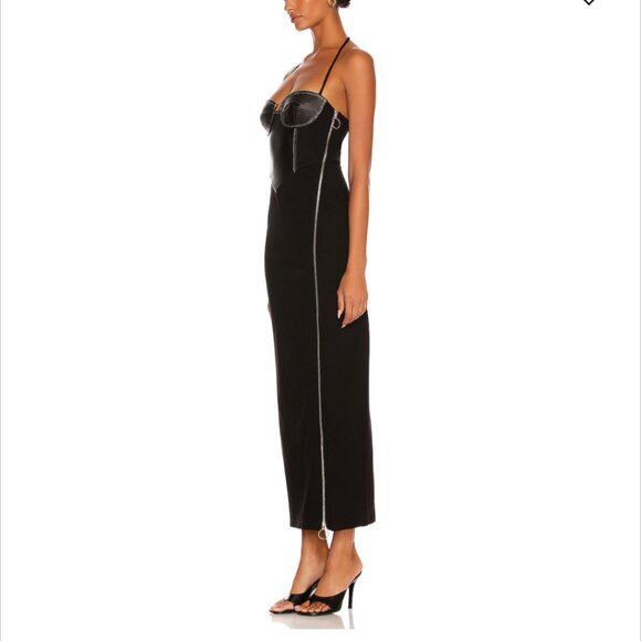 NWT Staud Women Hindley Corset Sexy High Slit Maxi Bodycon Dress Black Silver XL - Picture 4 of 11
